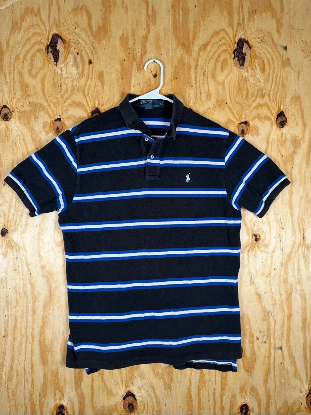 Ralph Lauren Black & Blue Striped Polo Shirt - Men’s XL